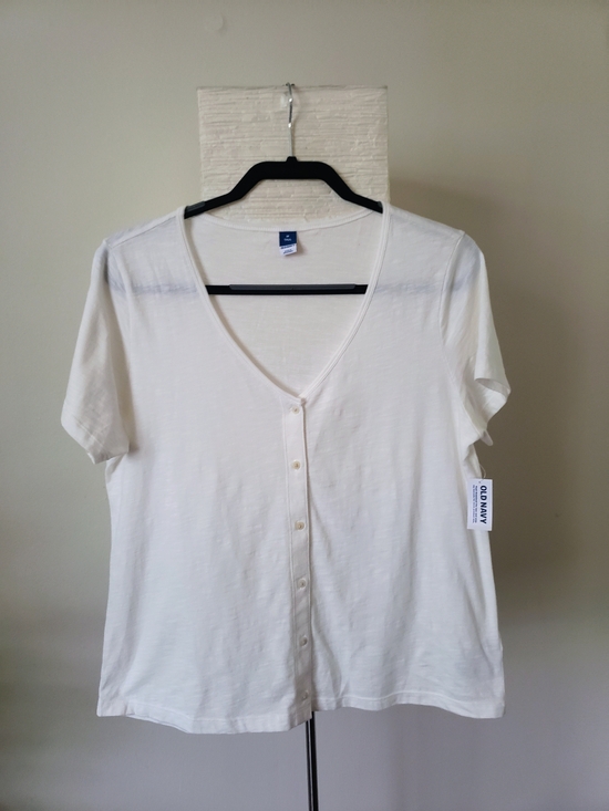Old Navy Tops - SOLD - Old Navy White Button-Down Top M Tall V-Neck Short Sleeve Cotton NWT